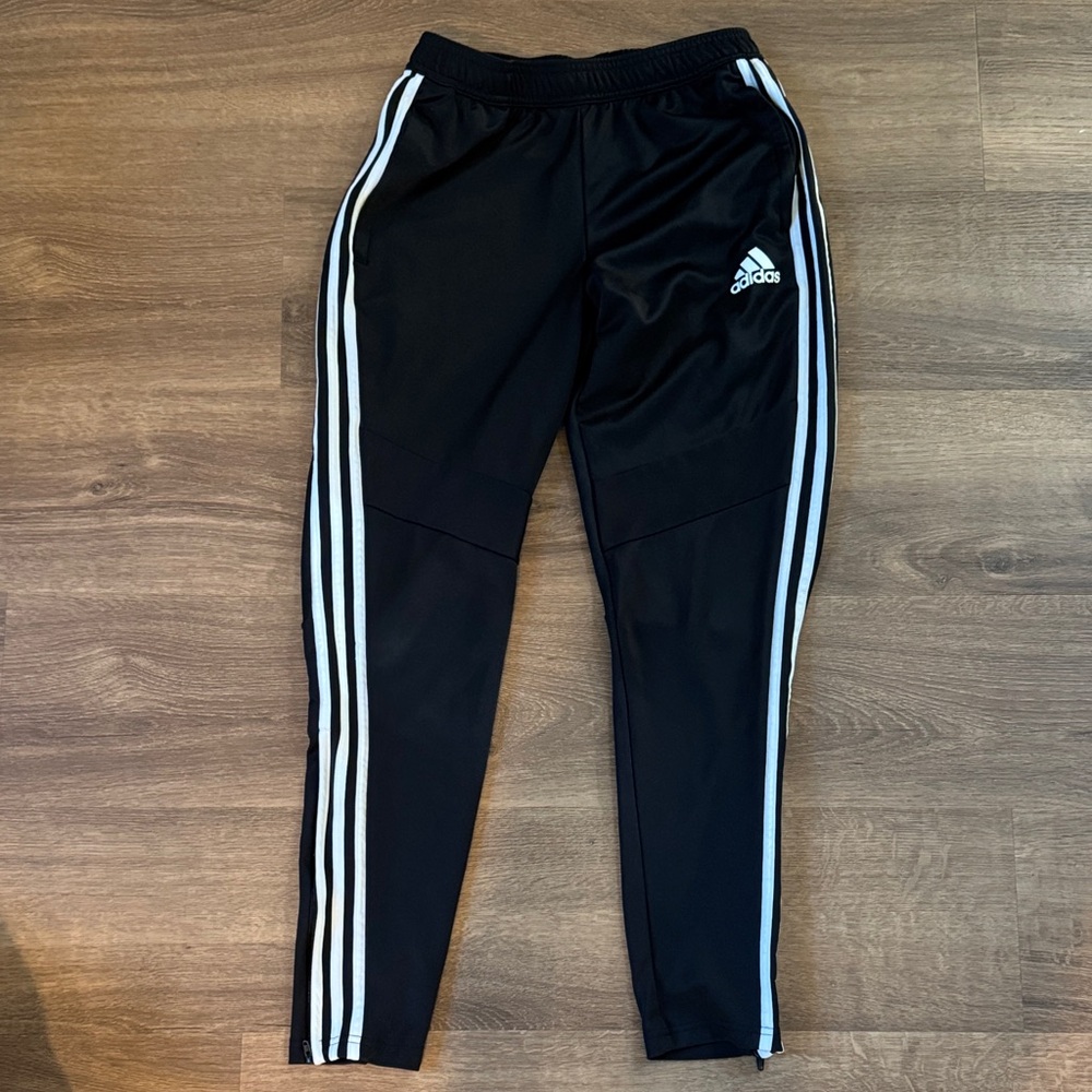 Adidas Men's Black Joggers with White Stripes